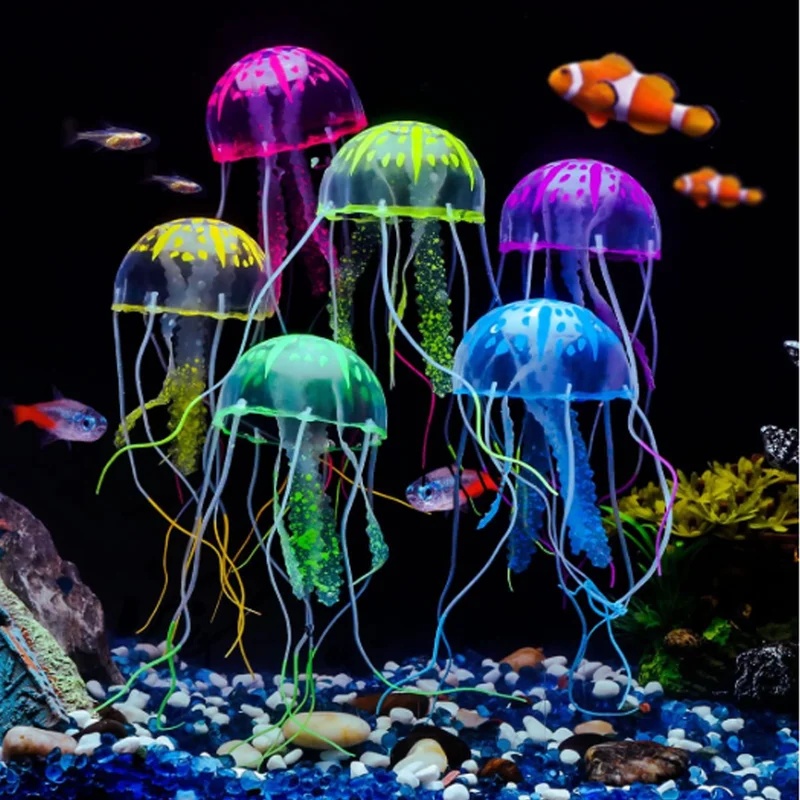 Aquarium Fish Discus - 1/2 Stück Simulierte Leuchtende Silikon-Quallen für