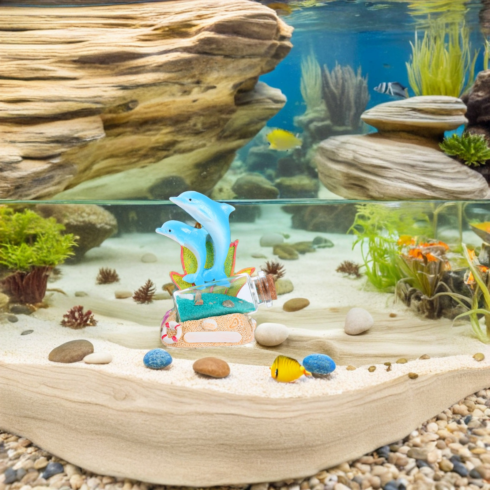 Aquarium Fish Dolphin - Delfin-Skulptur Treibflasche Harz-Sand Aquarium-Ornament Muschel Fischbecken
