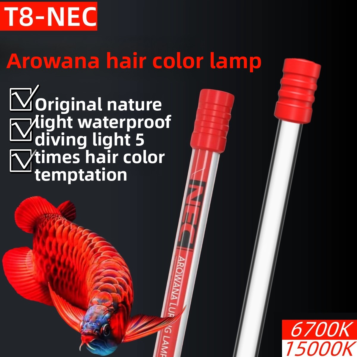 Aquarium Fish Red Colour - Aquarium-Licht, LED, tauchfähig, für Rotgold, Arowana-Farbverbesserung,